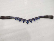 Premium Leather Horse Bridle Blue Clear Crystal Brow-Band All Sizes.