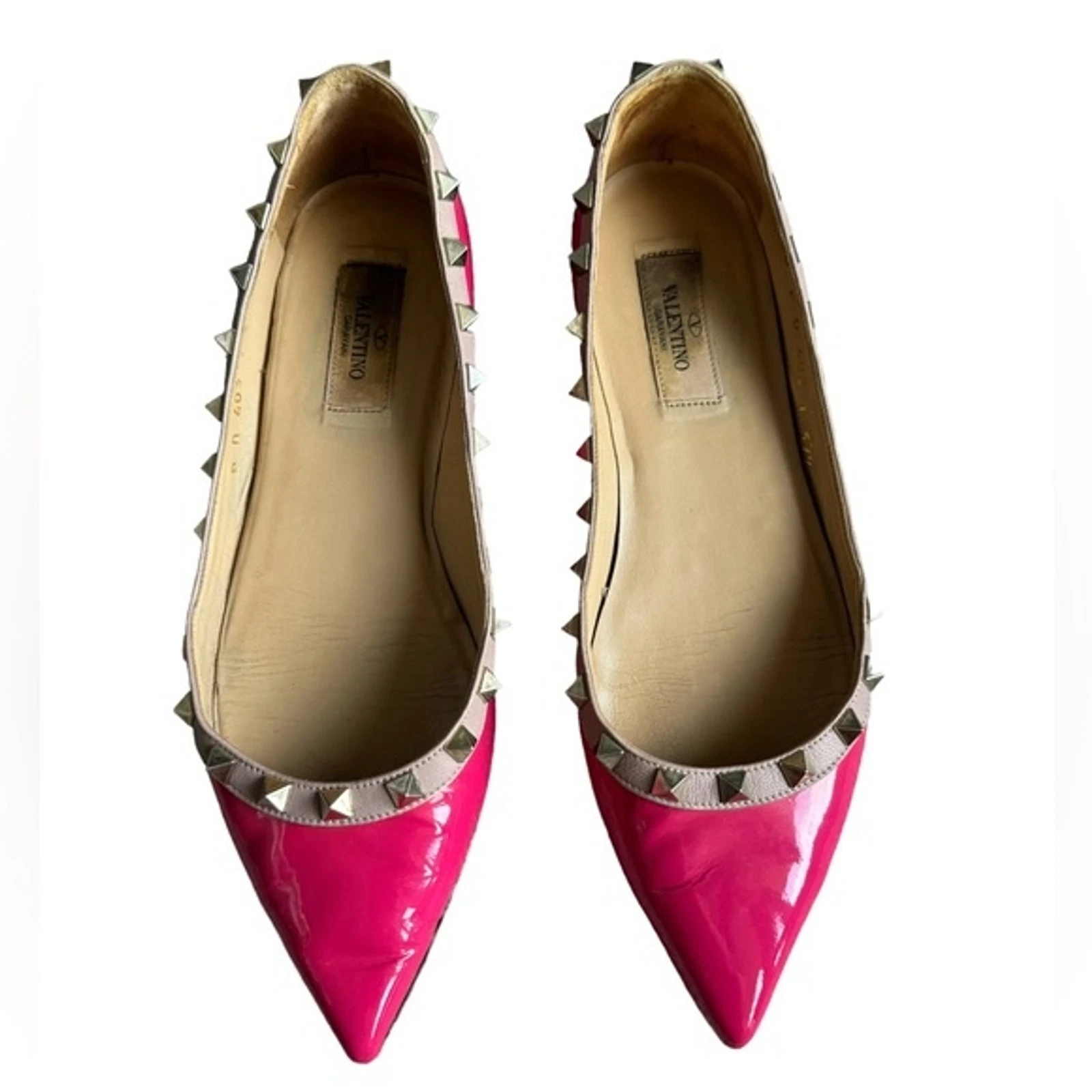 Scarpe a punta piatte in pelle verniciata Valentino rosa e oro rosa e oro taglia 7 5