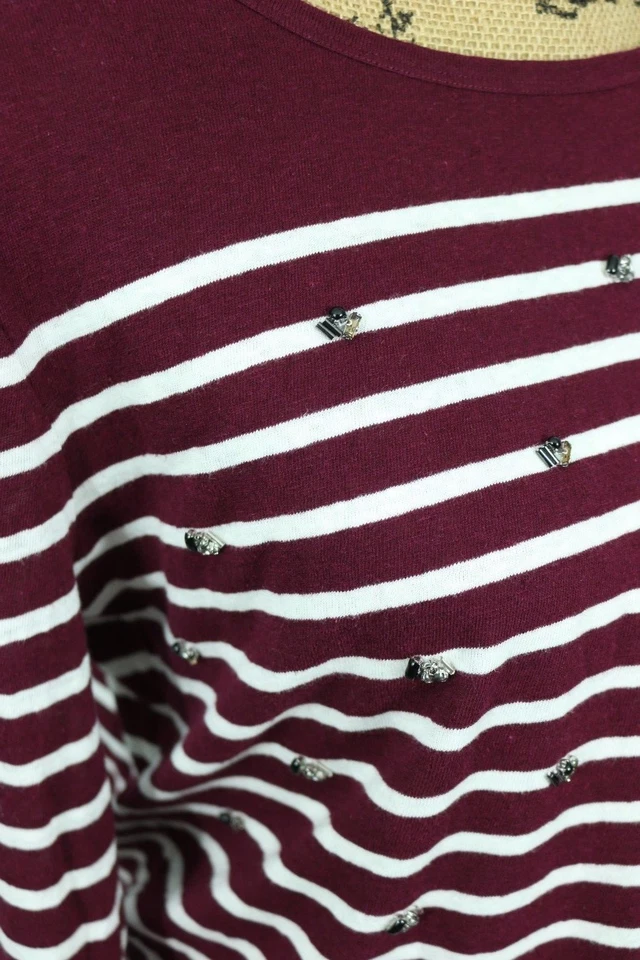 Suéter Massimo Dutti Mezcla de Lino Talla Grande Borgoña Rayas Lentejuelas Adornado Foto 2 de 4