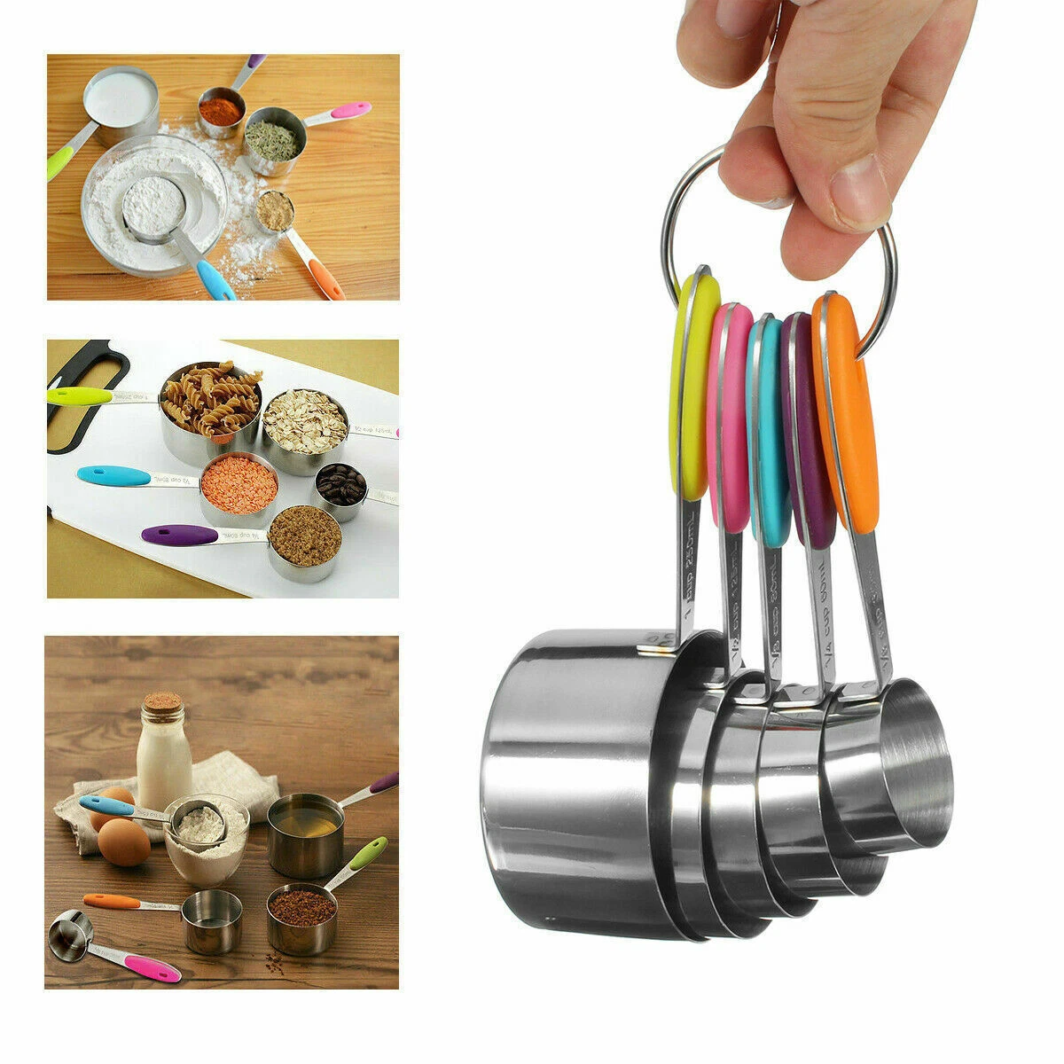 10PCS Measuring Cups Spoons Teaspoon Stainless Steel Coffee Tea Baking Kitchen