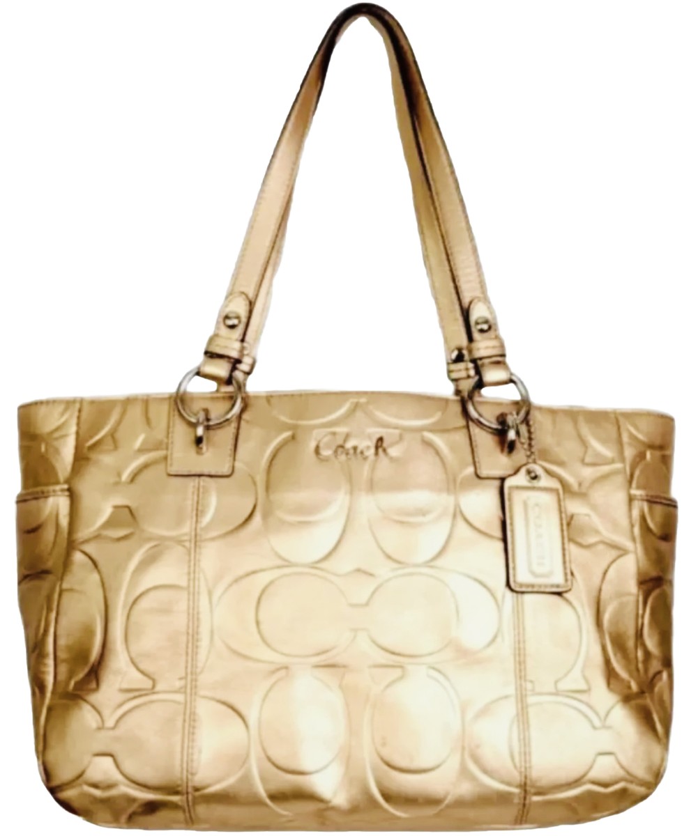SIGNATURE COACH EAST WEST SHOULDER TOTE BAG METALLIC GOLD LEATHER