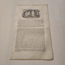 Ancient Leonard House In Raynham Massachusetts c. 1839 Engraving (373)