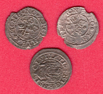 Lot of 3 Coins Riga Free City Schilling 1575, 1577, 1578 Livonia War Poland 5979