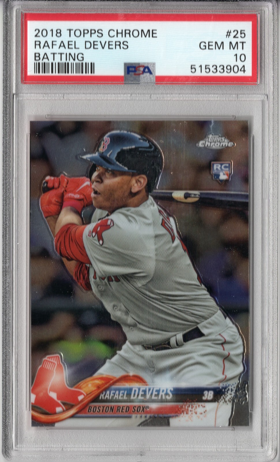 2018 TOPPS CHROME BATTING RAFAEL DEVERS #25 ROOKIE PSA 10 GEM MT BOSTON RED SOX