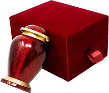 Beautiful Red Small Mini Keepsake Urn for Human or pet Ashes withRED Velvet Case