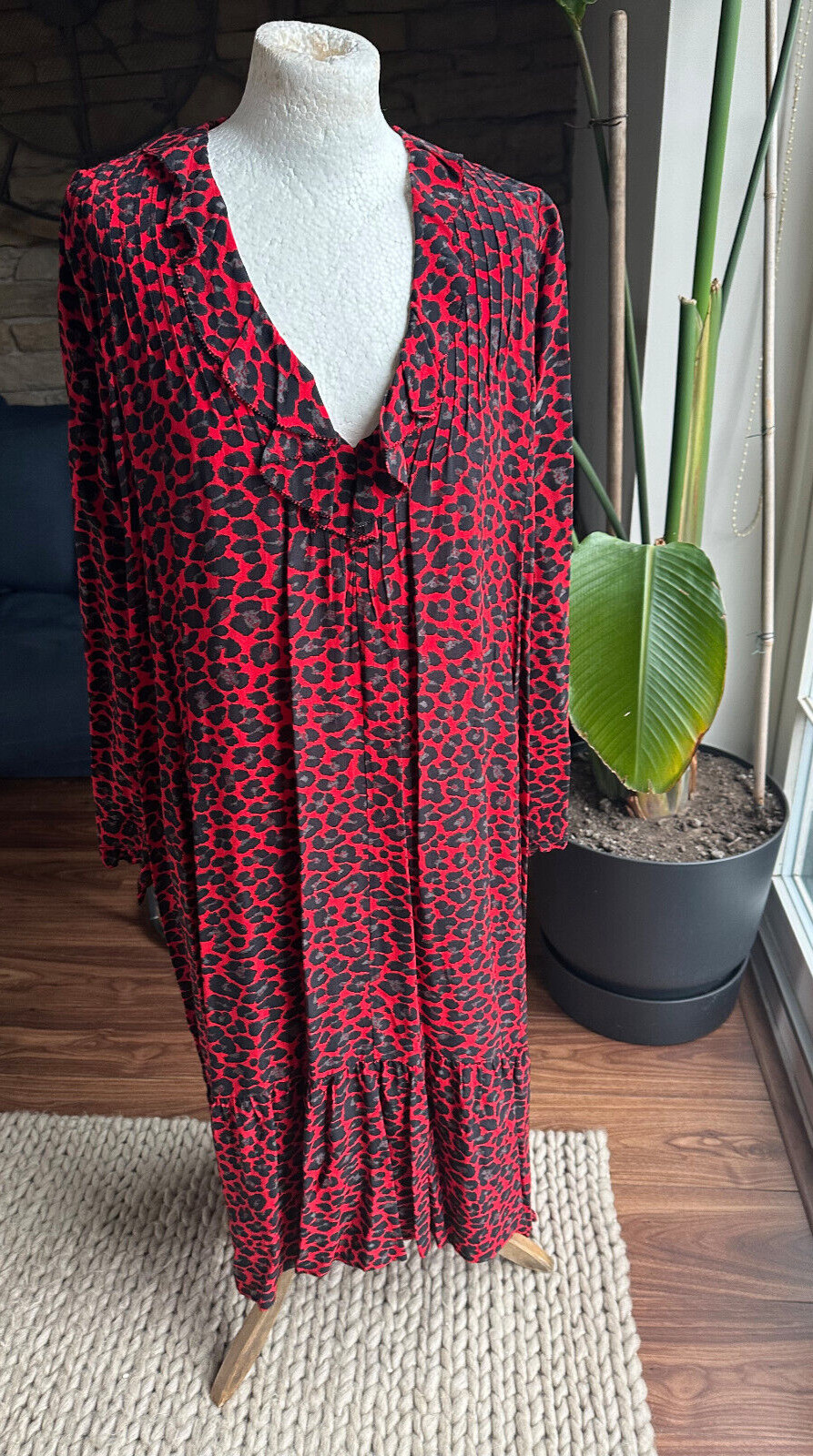 Zadig Voltaire Red/Black Animal Print Relaxed Fit Dipped Hem