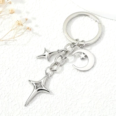 Moon Stars Decor Keychain Metal Key Ring Purse Bag Backpack Car