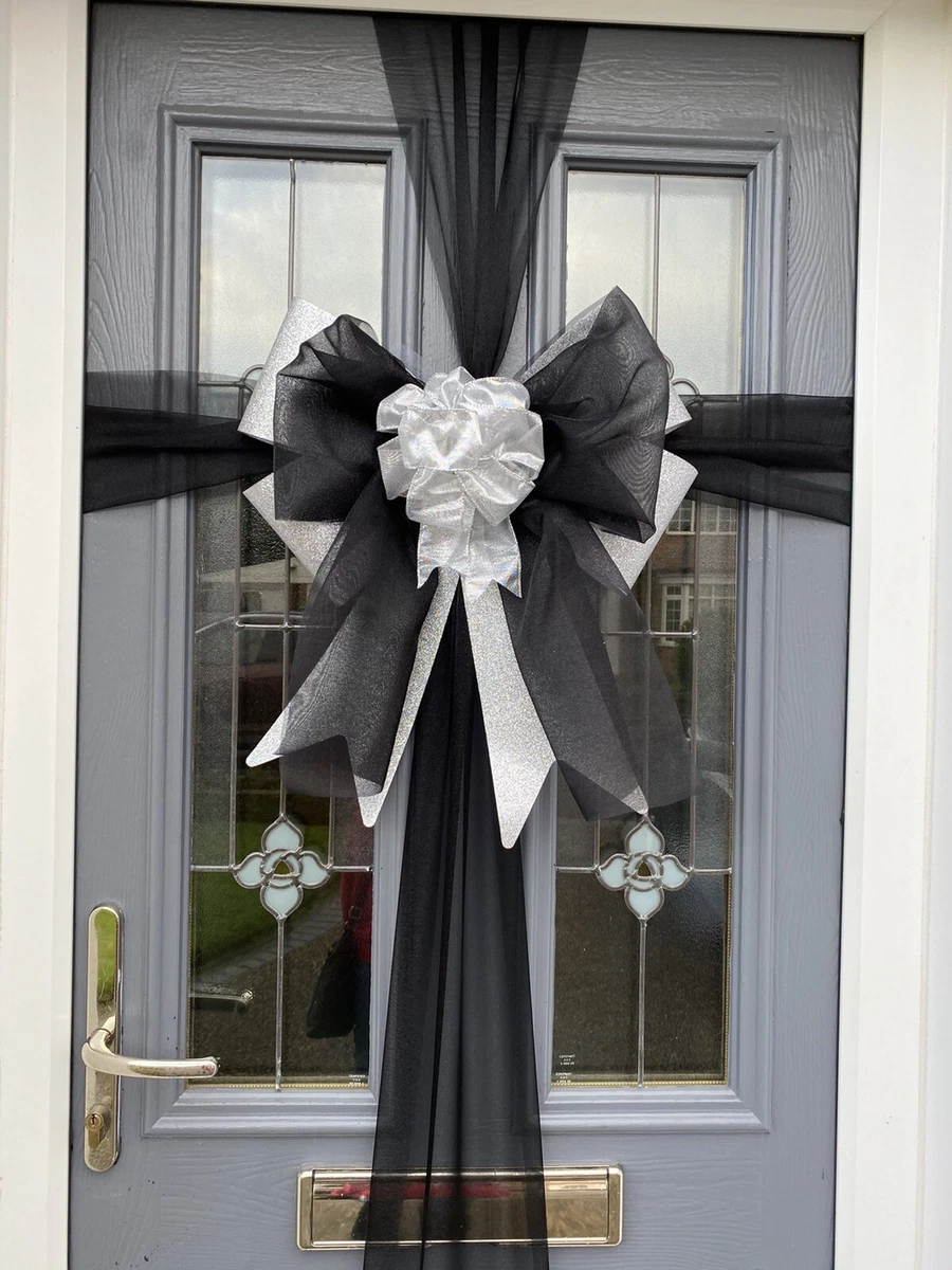 Christmas Door Bow Event Silver Glitter Black Detail Decoration Celebration