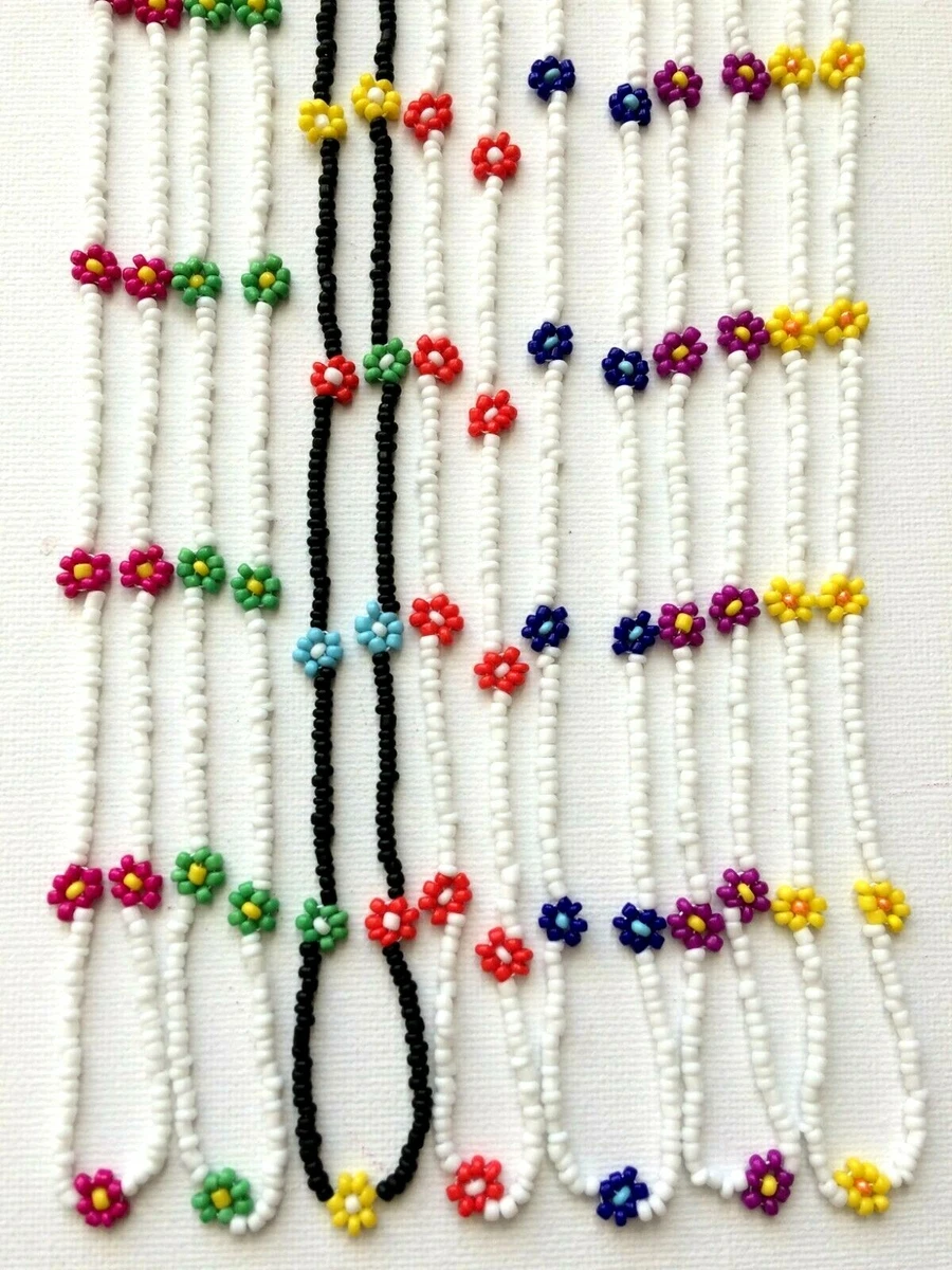 Hand Made Glass Seed Bead Flower Necklace Hippy Love Beach Festive