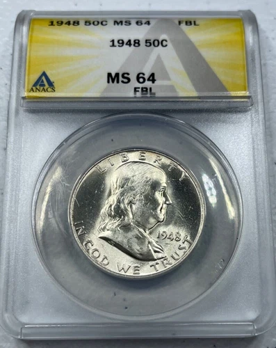 1948  Franklin US Half Dollar,   MS64 by ANACS,   FBL,   SUPERB looking coin!!