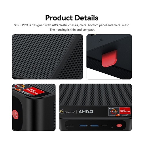 Beelink SER5 PRO Mini PC Ryzen 7 5800H Win 11 16G 1TB SSD WiFi6 4K 60Hz Computer - 第 4/21 張圖片