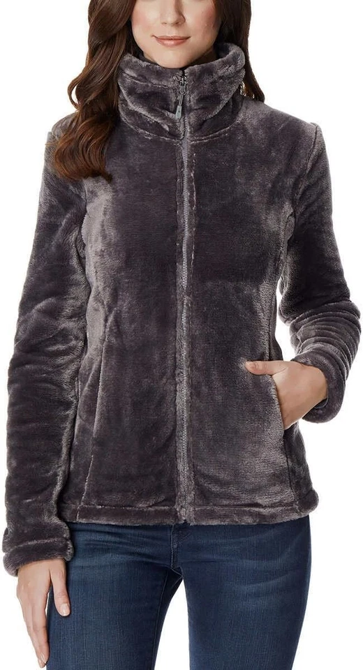Chaqueta de mujer 32 Degrees talla M gris oscuro de felpa de piel sintética cremallera completa manga larga