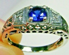Sapphire Sim and CZ Art Deco Sterling Silver Filigree Ring Made To Order D49