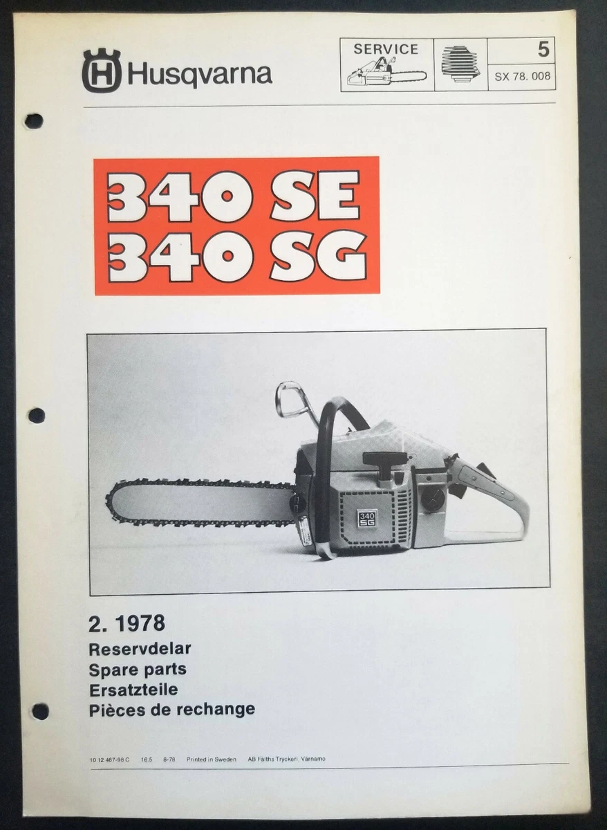 Husqvarna Model 340 SE and 340 SG Chainsaw Dealer Parts List 1978