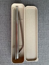 Brand New Stainless Steel Metal Drinking Straws + Brush + Box