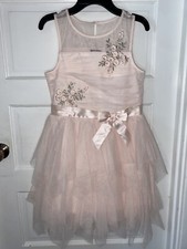 Zunie dress Embroidered Girls White Size 12 Sleeveless Floral Print Hem Mesh