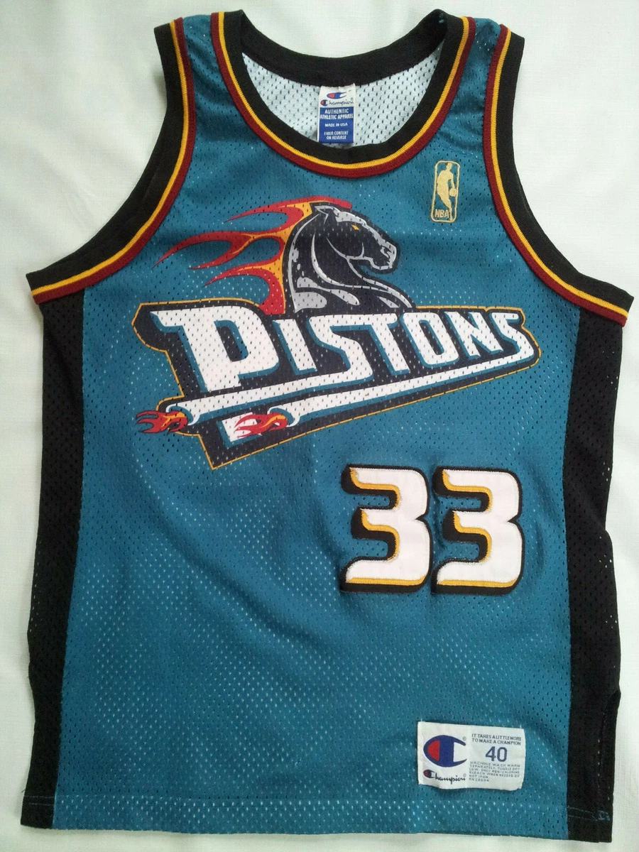 VINTAGE MADE IN USA CHAMPION DETROIT PISTONS 33 HILL ALL SEWN
