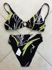 JETS Catalina Black Bikini C-D Ring Tri Bra Top 10 & High Waist High Leg Pant