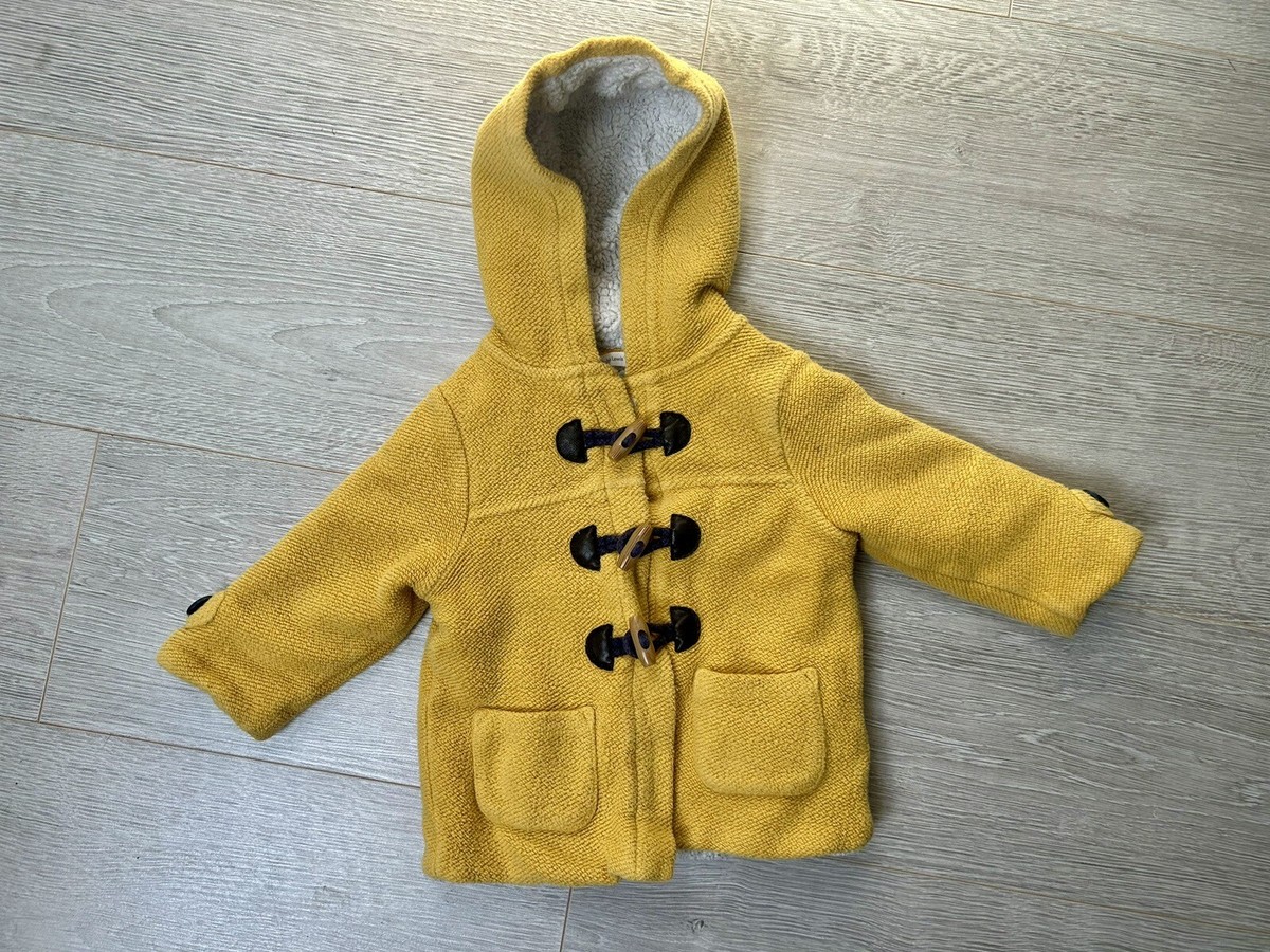 John Lewis baby duffle coat yellow/white 9-12 months with hood