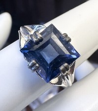 Lovely Blue Lab Created Square 5 Ct Sapphire 925 Sterling Silver Ring Sz 6.5
