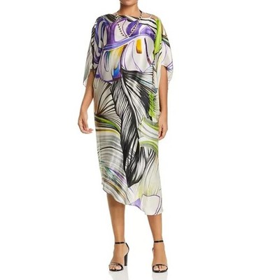 NWT Marina Rinaldi Definire Twisted Print Silk Midi Dress US 20 Mobwife Tropical