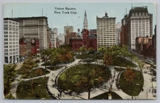 Antique Union Square New York City Postcard 1914 American Art