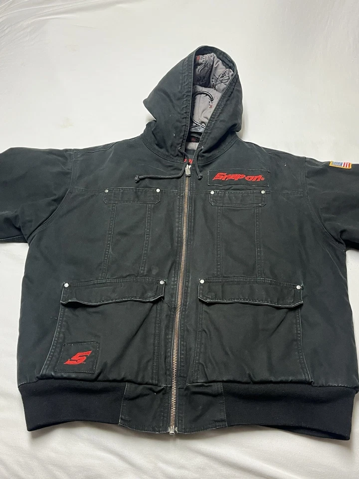 Abrigo aislante con capucha y cremallera negro vintage a presión para hombre talla XL Foto 2 de 4