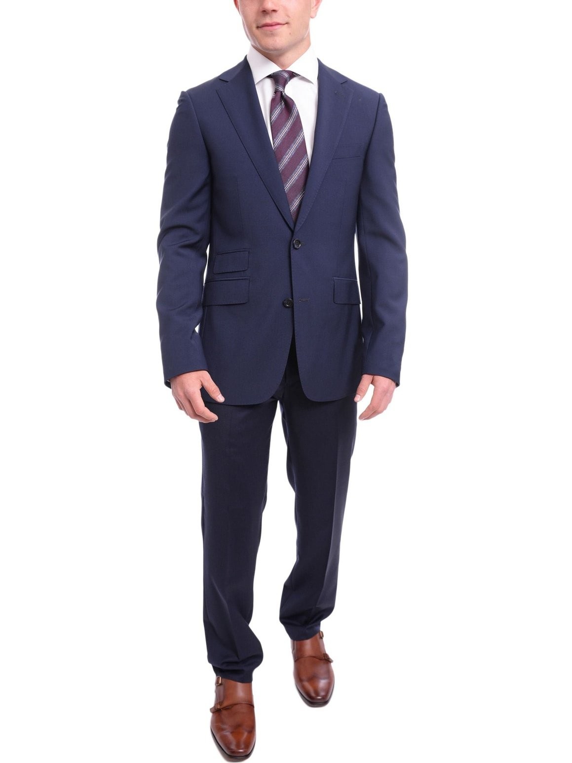 Napoli Slim Fit Solid Navy Blue Two Button Half Canvassed Wool Suit 79290₽