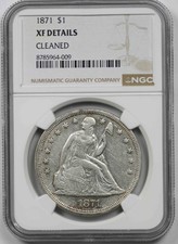 1871 $1 Liberty Seated Silver Dollar NGC XF Details