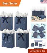 Eco-Friendly Blue Gift Bags 9" - 4 Pack with  Tissue for Special Events