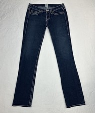 True Religion Jeans Womens 30 USA Made Straight Slim Denim Pants Blue Stitching