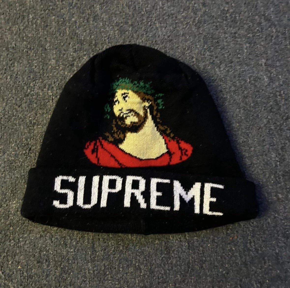 Bonnet Supreme INRI Jesus bleu marine taille unique F/W 13 NEUF