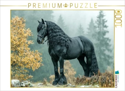 CALVENDO Puzzle Majestätisches Friesenpferd im Herbstwald | 1000 Teile Lege-Größ
