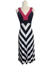 Karen by Karen Kane Black & White Chevron Maxi Dress with Pink Accent, Size S