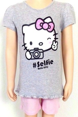 Hello Kitty 122 128 Schlafanzug Glitzer Rüschen Shorty Shortama Pyjama Kurzarm