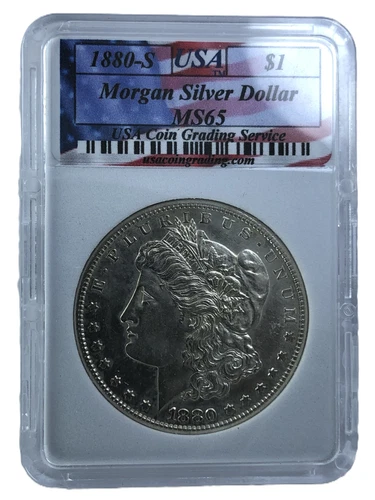 1880-S $1 Morgan Silver Dollar USA Coin Grading "Mint State 65" Slab