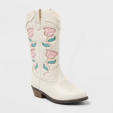 Kids' Emberly Embroidered Western Boots - art class Ivory 5: Mid Calf
