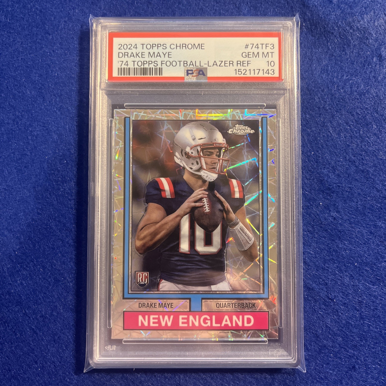 Drake Maye Topps Chrome 1974 Topps Football #74TF3 Lazer Refractor