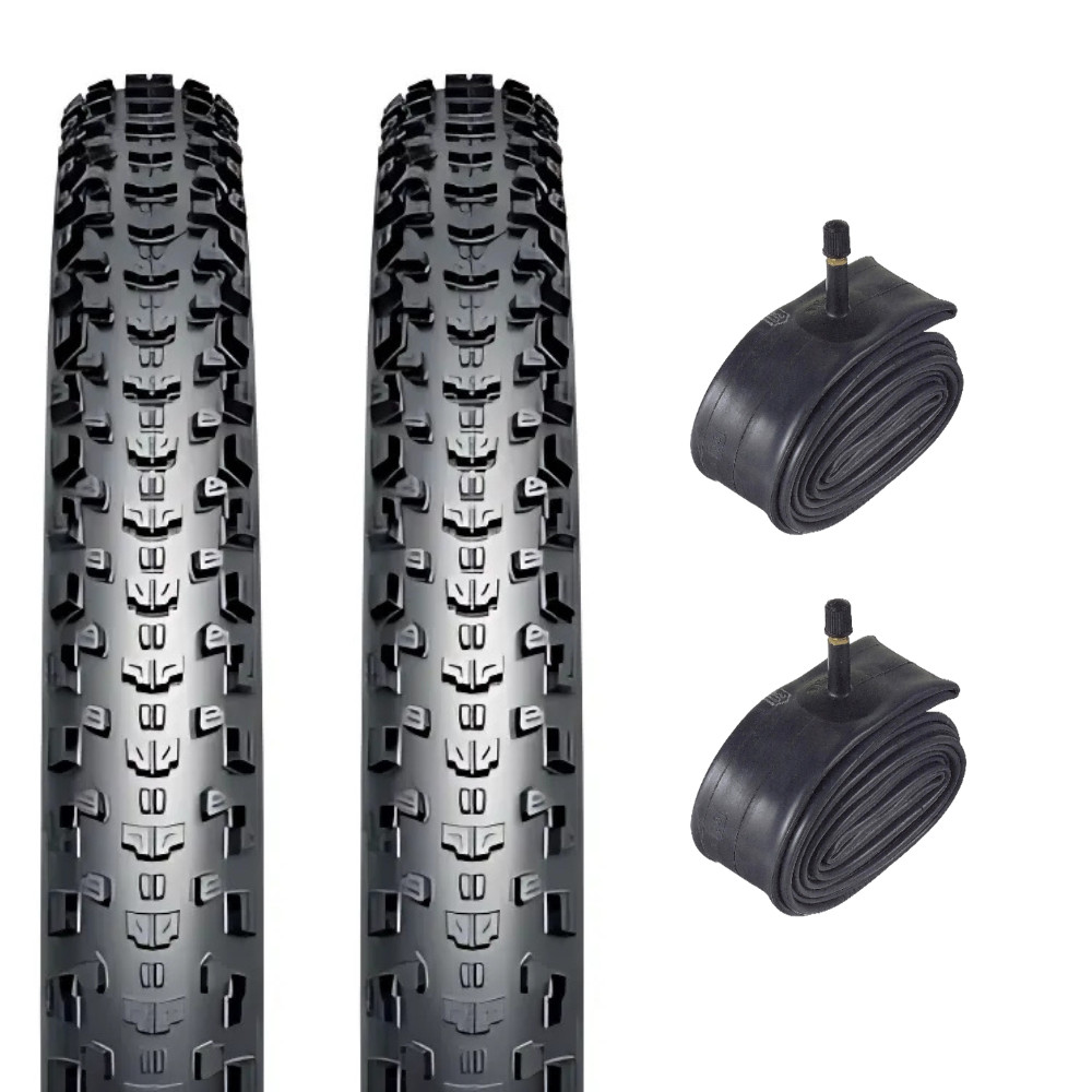 Two 27.5 x 2.25 Inch MTB tyres + Tube Option - Set of Knobby Mountain Bike Tyres
