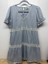 Show Me Your MuMu Hera Mini Dress Small Sky Blue Cotton V Neck Boho Flare #28