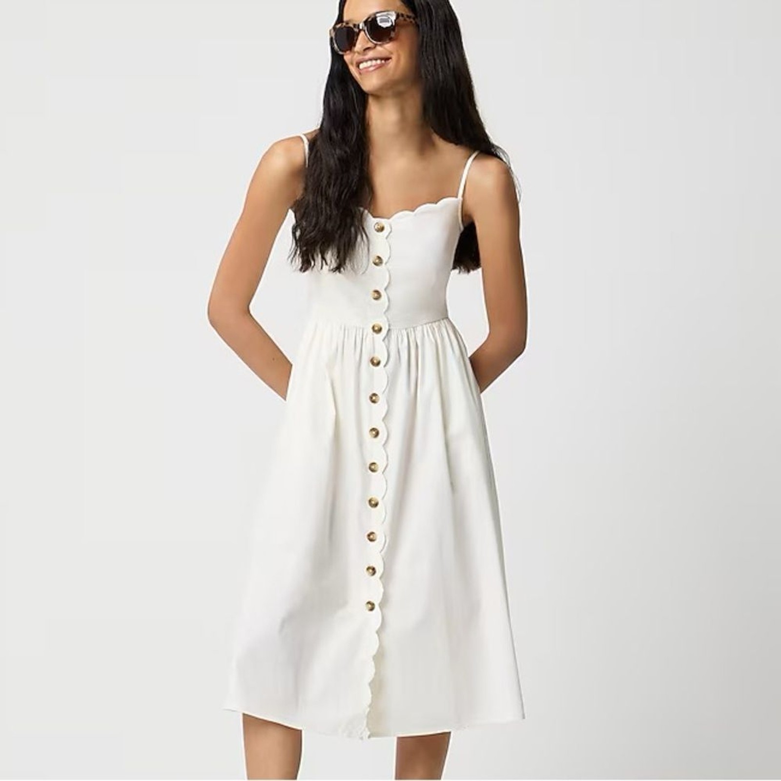 J.CREW Cream Scallop-trim button-front midi dress Size 14