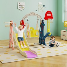 TOBBI 6-in-1 Kids Slide Swing Playset Toddlers Indoor Outdoor Climber Playground
