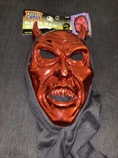 Red Devil Classic COSTUME MASK Wicked Horror Scary With Hood-one Size. New!