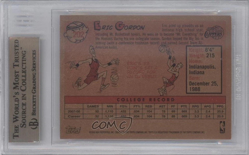 2008-09 Topps 1958-59 Variations Eric Gordon #202 BGS 9.5 GEM MINT Rookie RC - Image 2 of 2