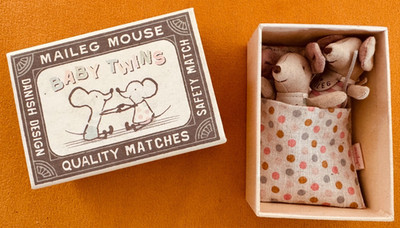 Maileg Baby Twins Mäuse im Streichholzschachtel-Bett OVP Danish Design