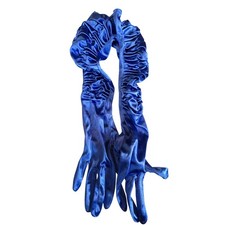 Vintage Blue Satin Gloves Long Ruched Drag Queen Burlesque Cosplay NWT