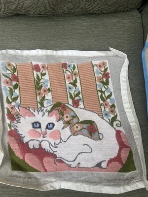 Finished Needle Point Cat With Blue eyes Project