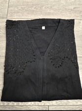 Dubai UAE Muslim Abaya Kimono Open Jalabiya Black Beaded Sequin Kaftan Size 54