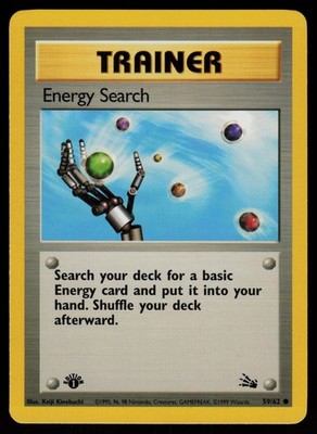 Pokemon Energy Search 59/62 Fossil 1st Edition Common Trainer Card - LP