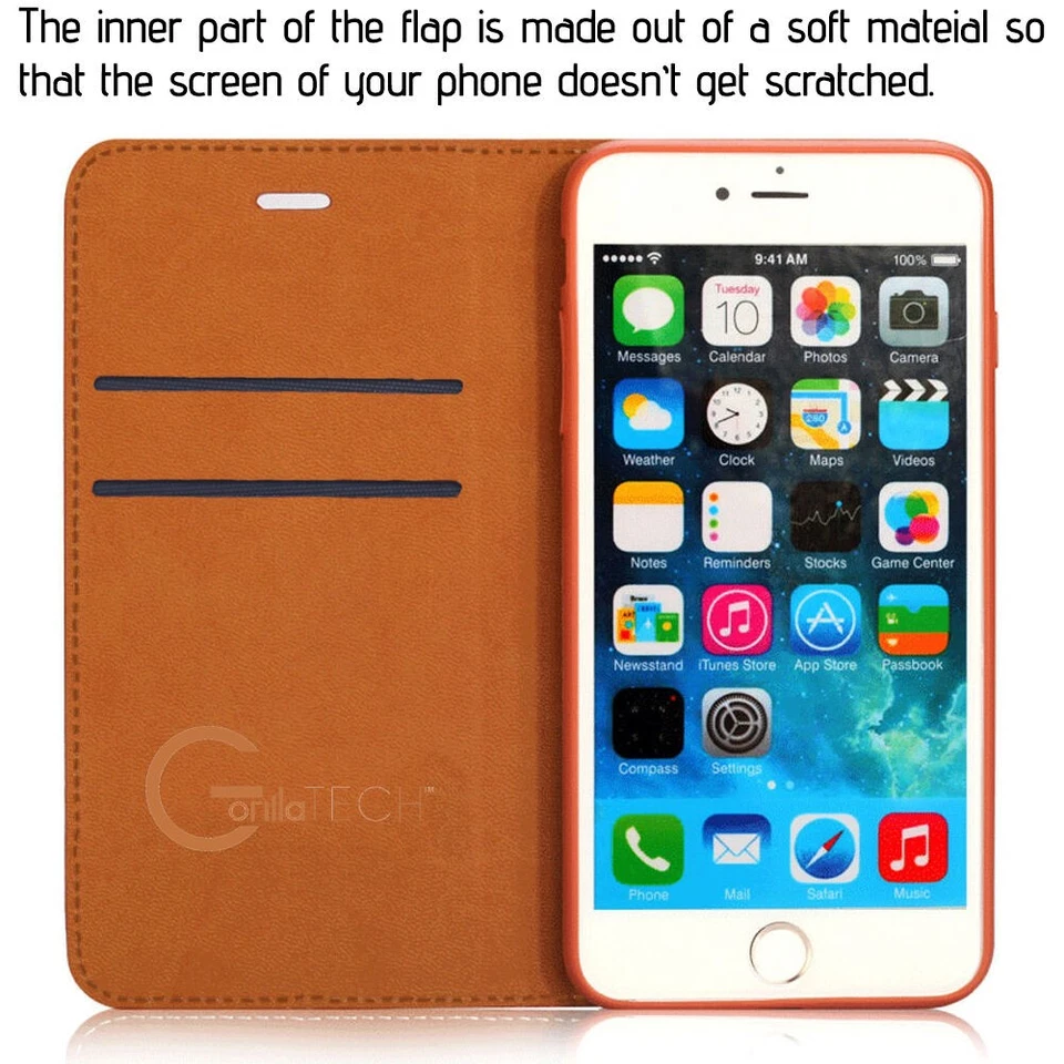 NEW DESIGNER LEATHER STYLISH THIN FLIP WALLET STAND CASE COVER FOR MOBILE PHONES - Image 4 of 4